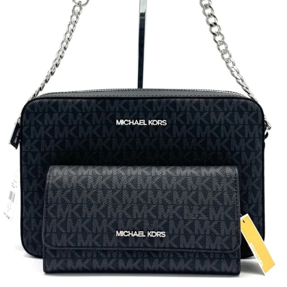 Michael Kors Large Jet Set Travel Logo Crossbody Bag & Matching Trifold Wallet